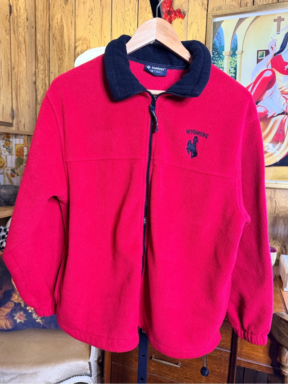 Wyoming Red Fleece Zip Jacket with Black Contrast Collar